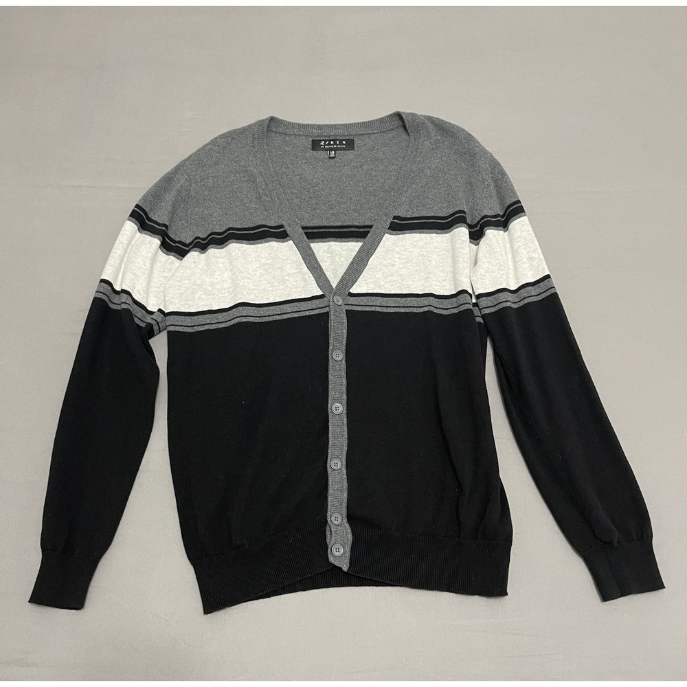 Forever 21 Men's Black & White Cardigan Sweater V-Neck Color Block Size Large